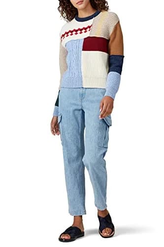 ALEXACHUNG Wool Patchwork Sweater | Crew Neck, Small, Multicolored, Fitted thumbnail 1