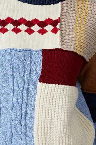 ALEXACHUNG Wool Patchwork Sweater | Crew Neck, Small, Multicolored, Fitted thumbnail 5