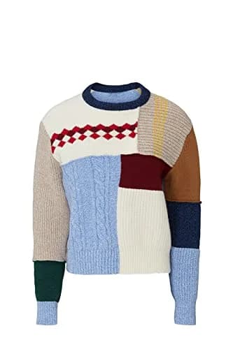 ALEXACHUNG Wool Patchwork Sweater | Crew Neck, Small, Multicolored, Fitted thumbnail 2