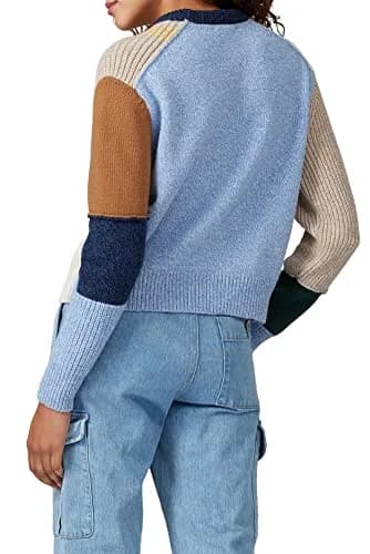 ALEXACHUNG Wool Patchwork Sweater | Crew Neck, Small, Multicolored, Fitted thumbnail 4