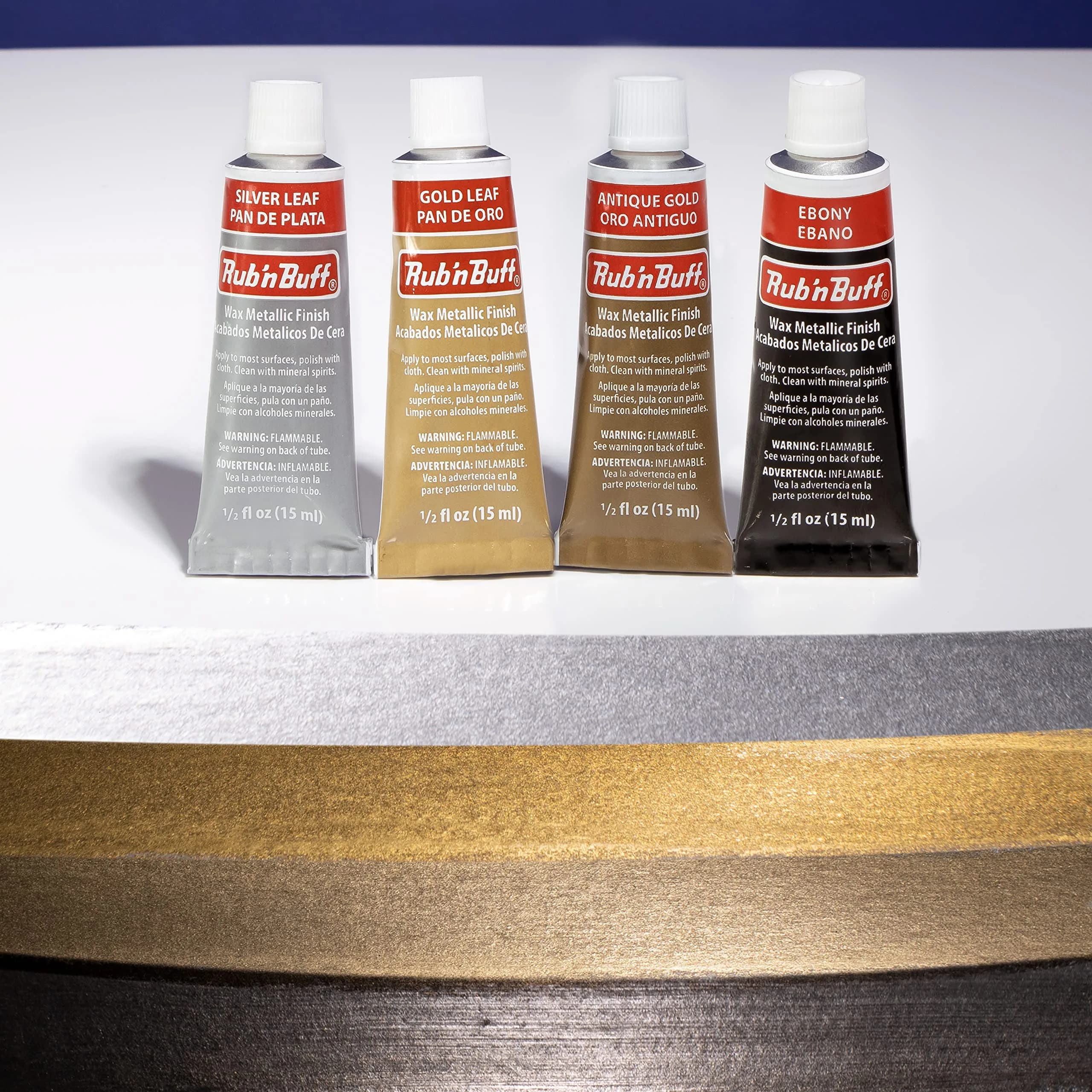 AMACO Rub 'n Buff Wax Metallic Finish Kit | 4 x 15ml Tubes (0.5 Fl Oz Each) | Antique Gold, Silver Leaf, Gold Leaf, Ebony - view 2