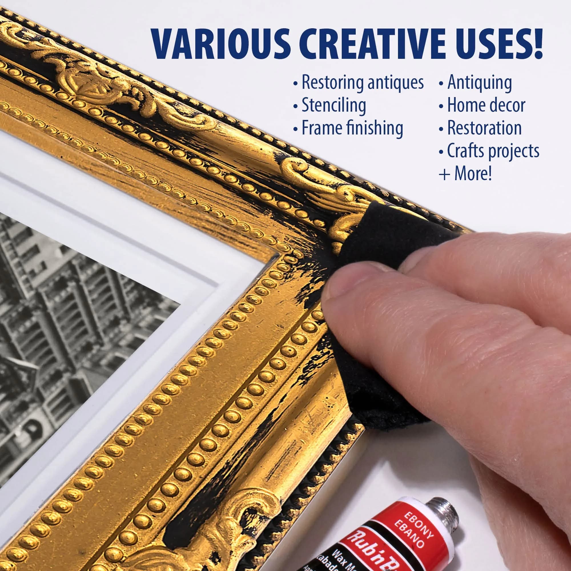 AMACO Rub 'n Buff Wax Metallic Finish Kit | 4 x 15ml Tubes (0.5 Fl Oz Each) | Antique Gold, Silver Leaf, Gold Leaf, Ebony - view 4