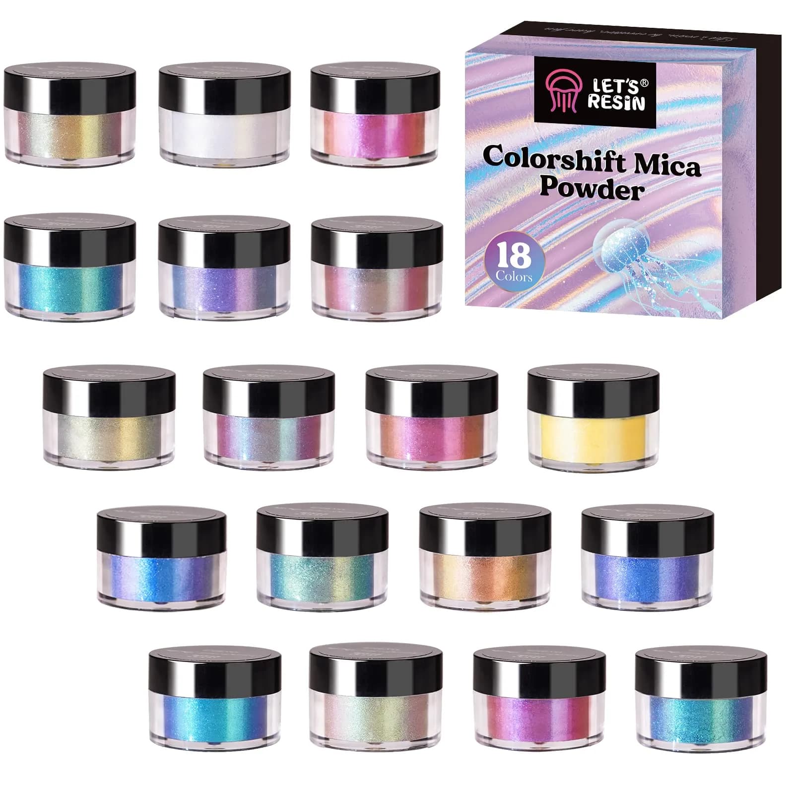 LET'S RESIN Chameleon Mica Powder Set | 18 Jars (3g/0.1oz each) Color Shift Pigment for Resin Crafts - main product image