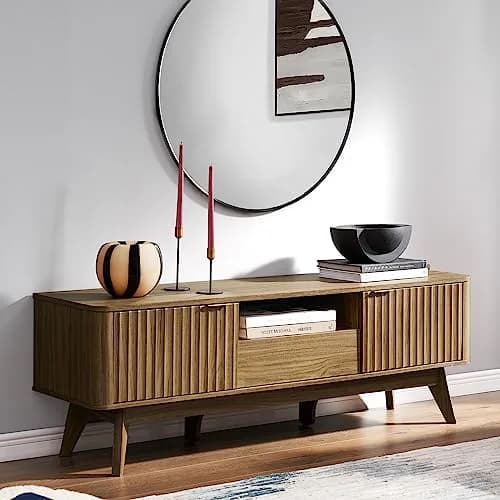 mopio Brooklyn TV Stand, Waveform, Mid-Century Modern 57" Walnut | Art Deco & Modern Style thumbnail 1