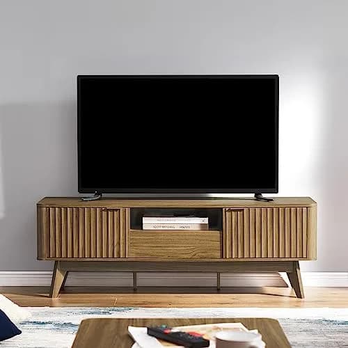 mopio Brooklyn TV Stand, Waveform, Mid-Century Modern 57" Walnut | Art Deco & Modern Style thumbnail 4