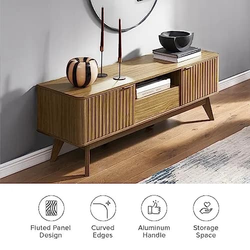 mopio Brooklyn TV Stand, Waveform, Mid-Century Modern 57" Walnut | Art Deco & Modern Style thumbnail 6
