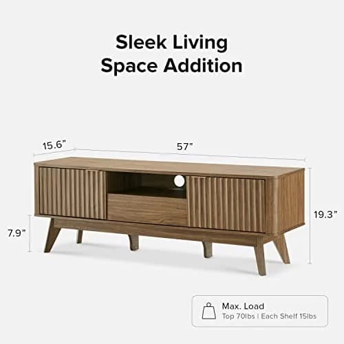 mopio Brooklyn TV Stand, Waveform, Mid-Century Modern 57" Walnut | Art Deco & Modern Style thumbnail 2