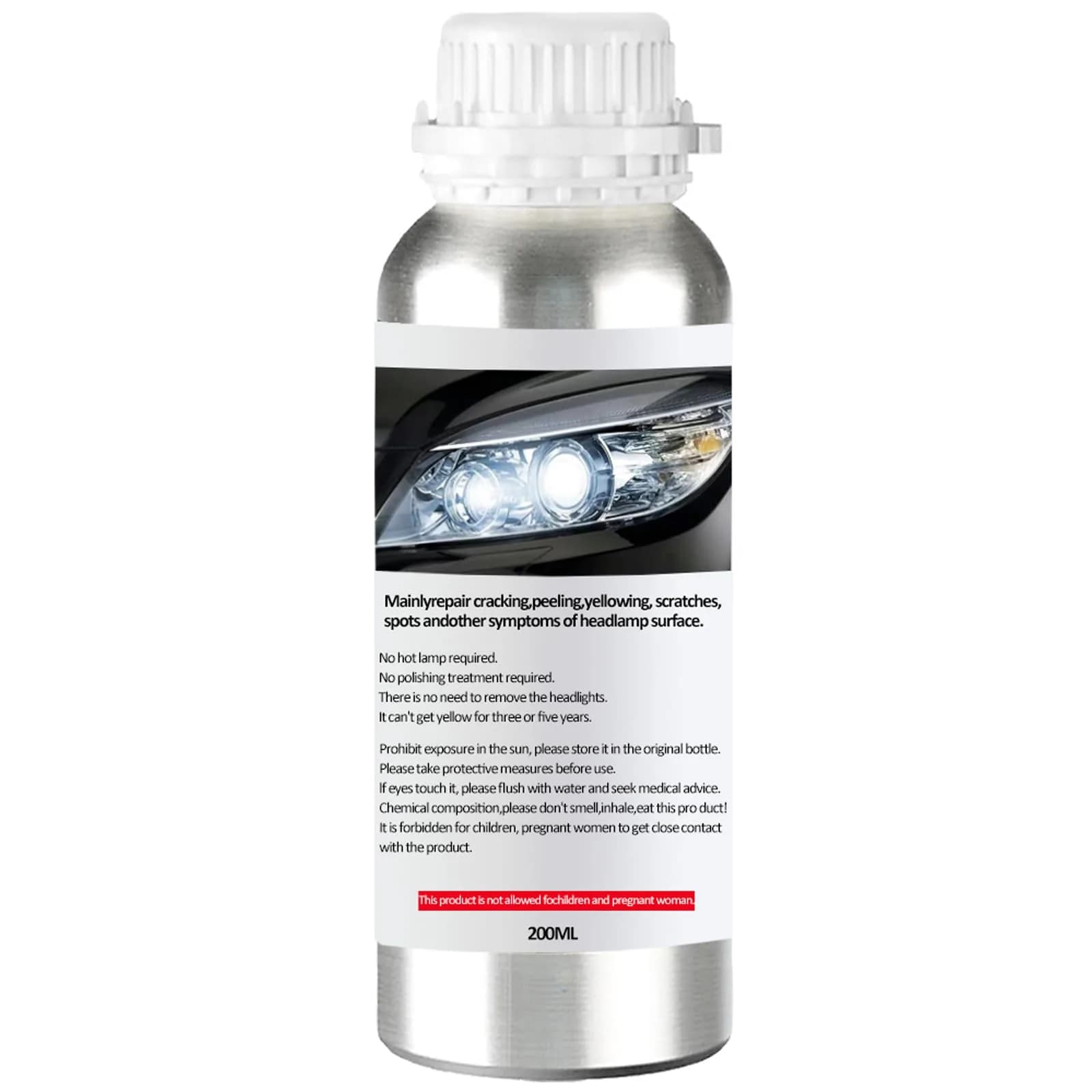 Pmbqifay Headlight Restoration Liquid - 200ML Refill Bottle for Yellowed, Hazy, Oxidized Headlights (Size M) - main product image