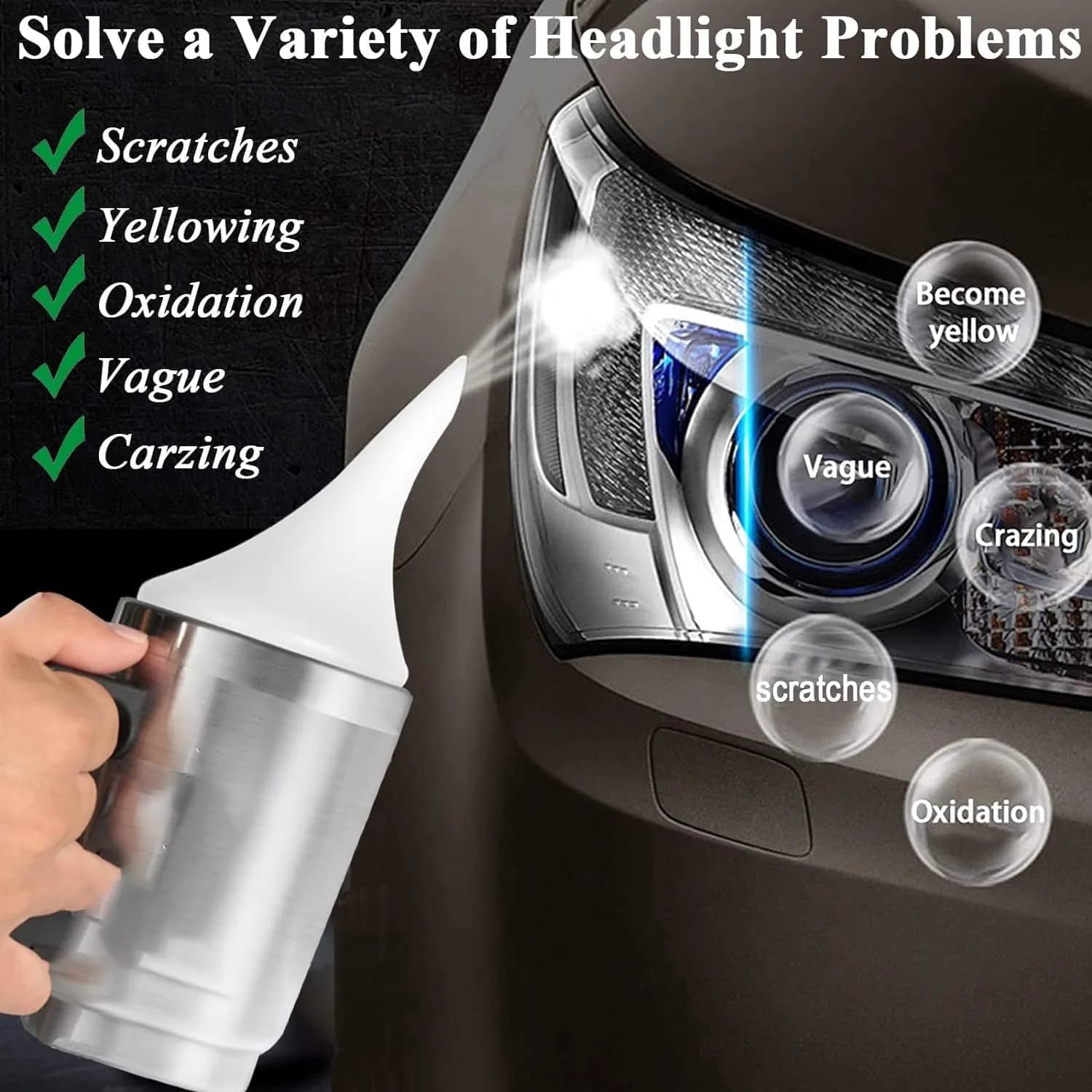Pmbqifay Headlight Restoration Liquid - 200ML Refill Bottle for Yellowed, Hazy, Oxidized Headlights (Size M) - view 2