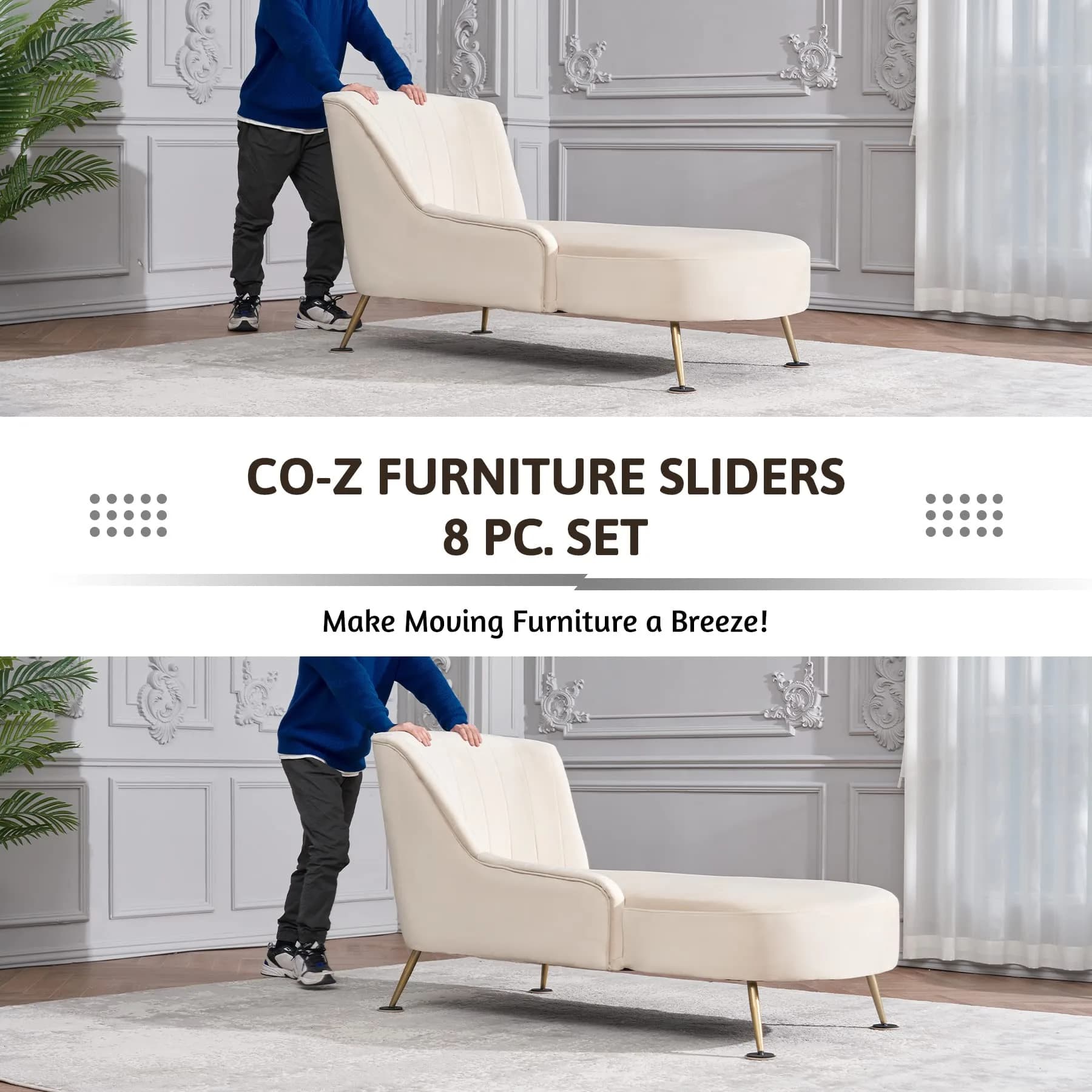 CO-Z 3 1/2" Round Plastic + Felt Furniture Sliders - 8 Pack for Hardwood Floors - view 3