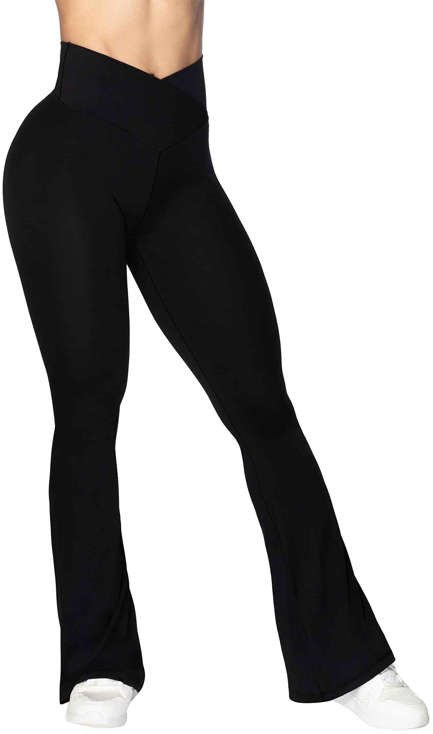 Sunzel Flare Leggings, Crossover Yoga Pants for Women with Tummy Control, High-Waisted and Wide Leg Black | Flared Yoga Pants for All Body Types — Black
