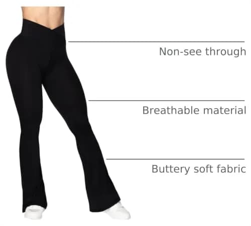Sunzel Flare Leggings, Crossover Yoga Pants for Women with Tummy Control, High-Waisted and Wide Leg Black | Flared Yoga Pants for All Body Types thumbnail 4