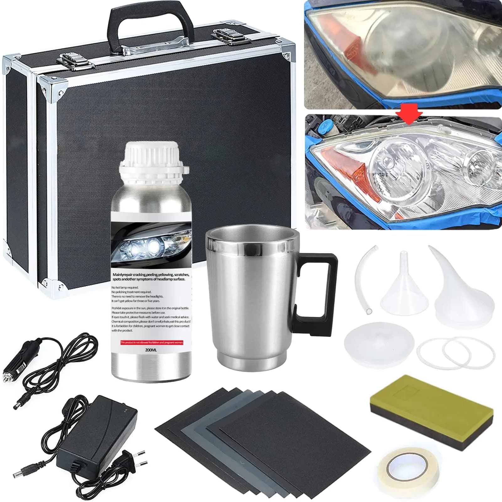 Pmbqifay Headlight Restoration Kit 800g | Restores Yellowed, Hazy, Oxidized Headlights — XL