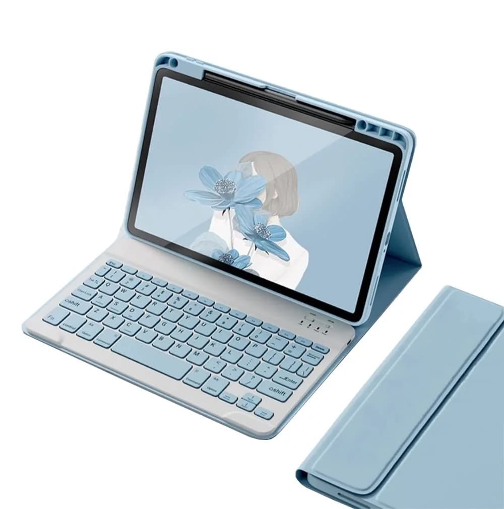 kaitesi Detachable Bluetooth Keyboard Case for iPad Air 11" (M3/M2) & Pro 11" (1st-4th Gen) with Pencil Holder - Misty Blue | Magnetic Color Keyboard — Misty Blue