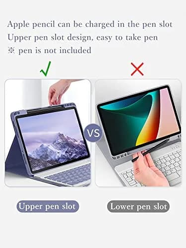 kaitesi Detachable Bluetooth Keyboard Case for iPad Air 11" (M3/M2) & Pro 11" (1st-4th Gen) with Pencil Holder - Misty Blue | Magnetic Color Keyboard thumbnail 4