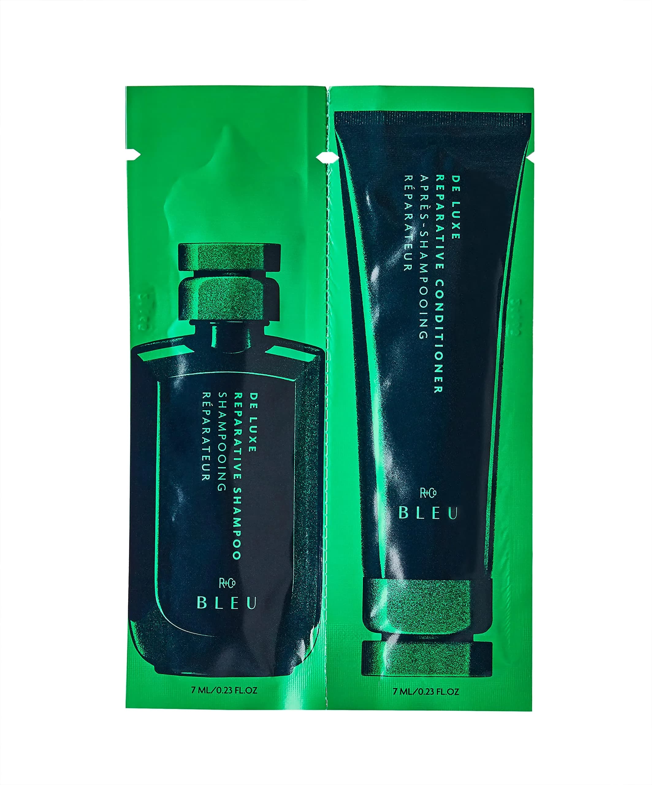 R+Co BLEU DE LUXE Reparative Shampoo + Conditioner 14ml | Hydrates & Repairs Coarse Hair