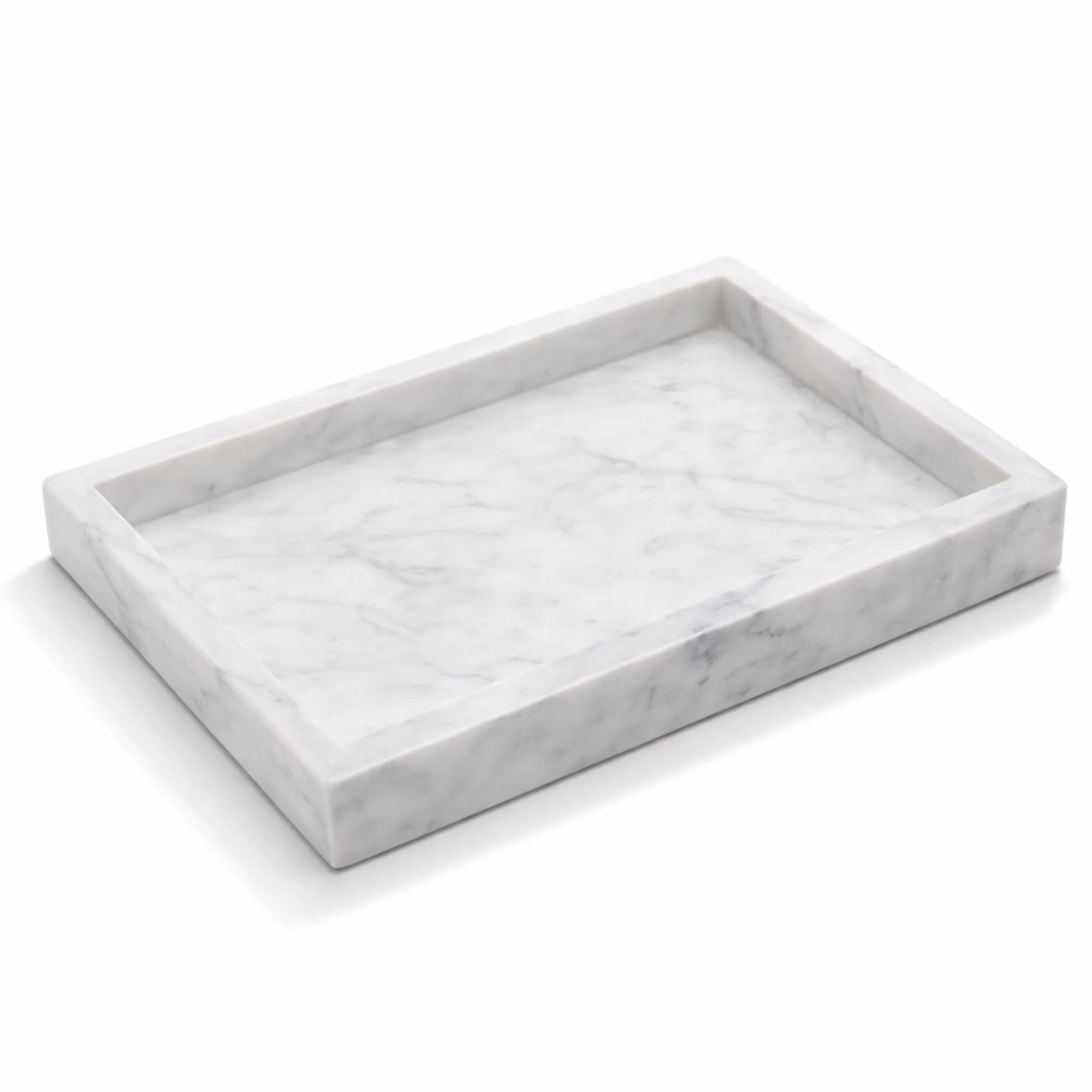KC KULLICRAFT Natural White Marble Tray 25cm x 15cm (10" x 6") | Authentic Italian Carrara Marble Organizer - main product image