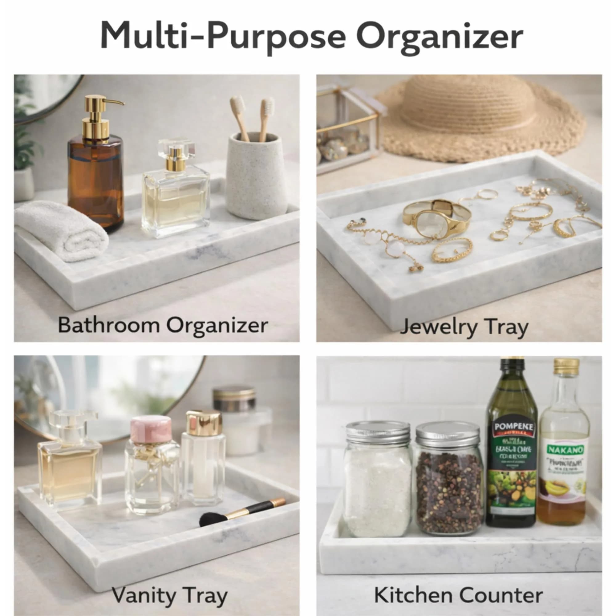KC KULLICRAFT Natural White Marble Tray 25cm x 15cm (10" x 6") | Authentic Italian Carrara Marble Organizer - view 6