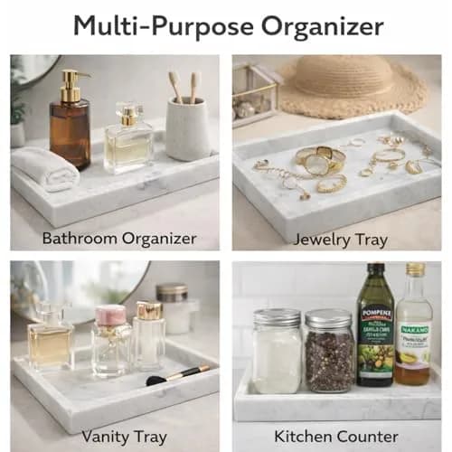 KC KULLICRAFT Natural White Marble Tray 25cm x 15cm (10" x 6") | Authentic Italian Carrara Marble Organizer thumbnail 6