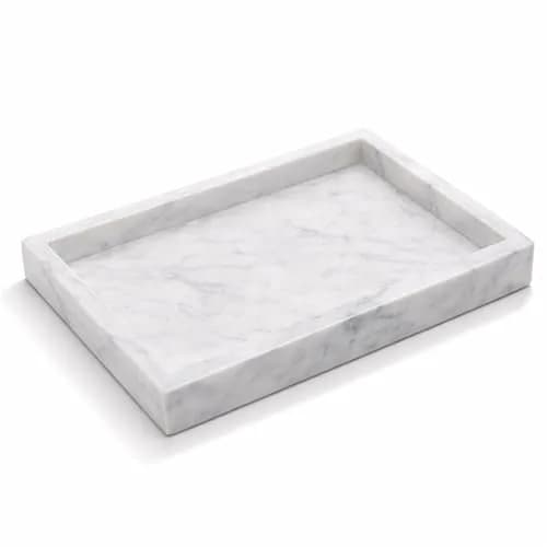 KC KULLICRAFT Natural White Marble Tray 25cm x 15cm (10" x 6") | Authentic Italian Carrara Marble Organizer thumbnail 1