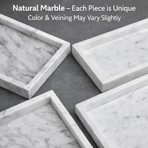KC KULLICRAFT Natural White Marble Tray 25cm x 15cm (10" x 6") | Authentic Italian Carrara Marble Organizer thumbnail 7