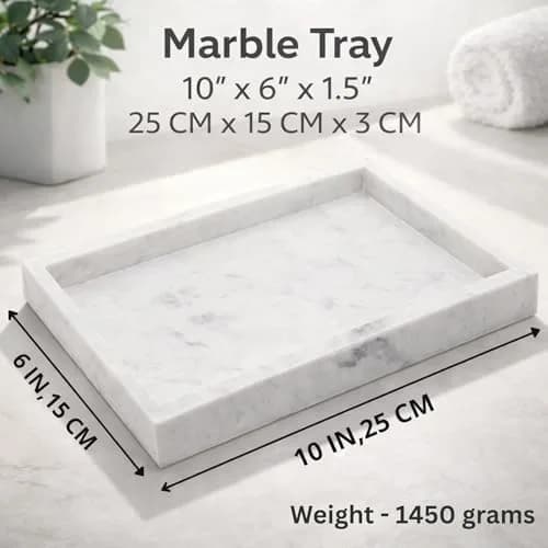 KC KULLICRAFT Natural White Marble Tray 25cm x 15cm (10" x 6") | Authentic Italian Carrara Marble Organizer thumbnail 2