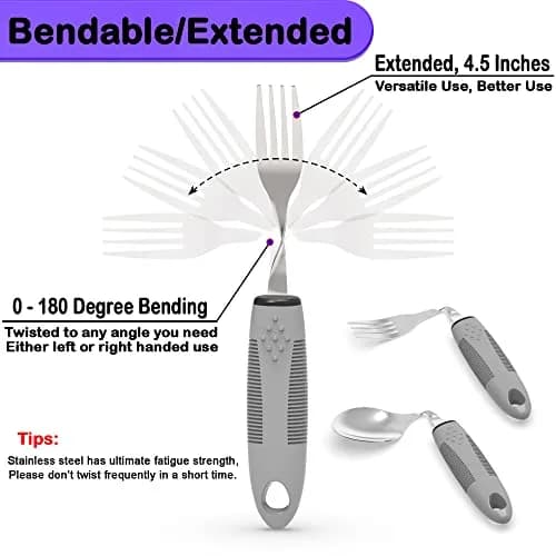 PKPKAUT Weighted Adaptive Utensils Set with Bendable Spoon & Fork 240g (8.5oz) | Aids Hand Tremors & Arthritis thumbnail 4