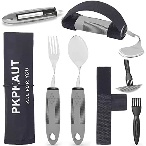 PKPKAUT Weighted Adaptive Utensils Set with Bendable Spoon & Fork 240g (8.5oz) | Aids Hand Tremors & Arthritis thumbnail 1