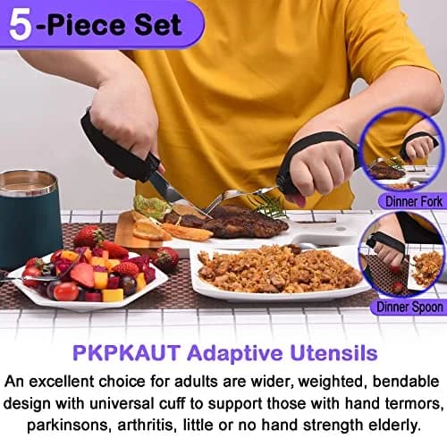 PKPKAUT Weighted Adaptive Utensils Set with Bendable Spoon & Fork 240g (8.5oz) | Aids Hand Tremors & Arthritis thumbnail 2