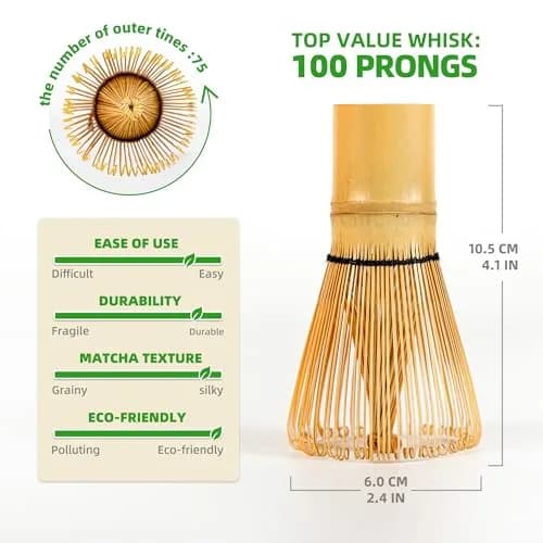 TEANAGOO Matcha Whisk Set, Bamboo Matcha Whisk (Chasen), 4 Pcs, 100 Prongs | Traditional Matcha Accessory thumbnail 3