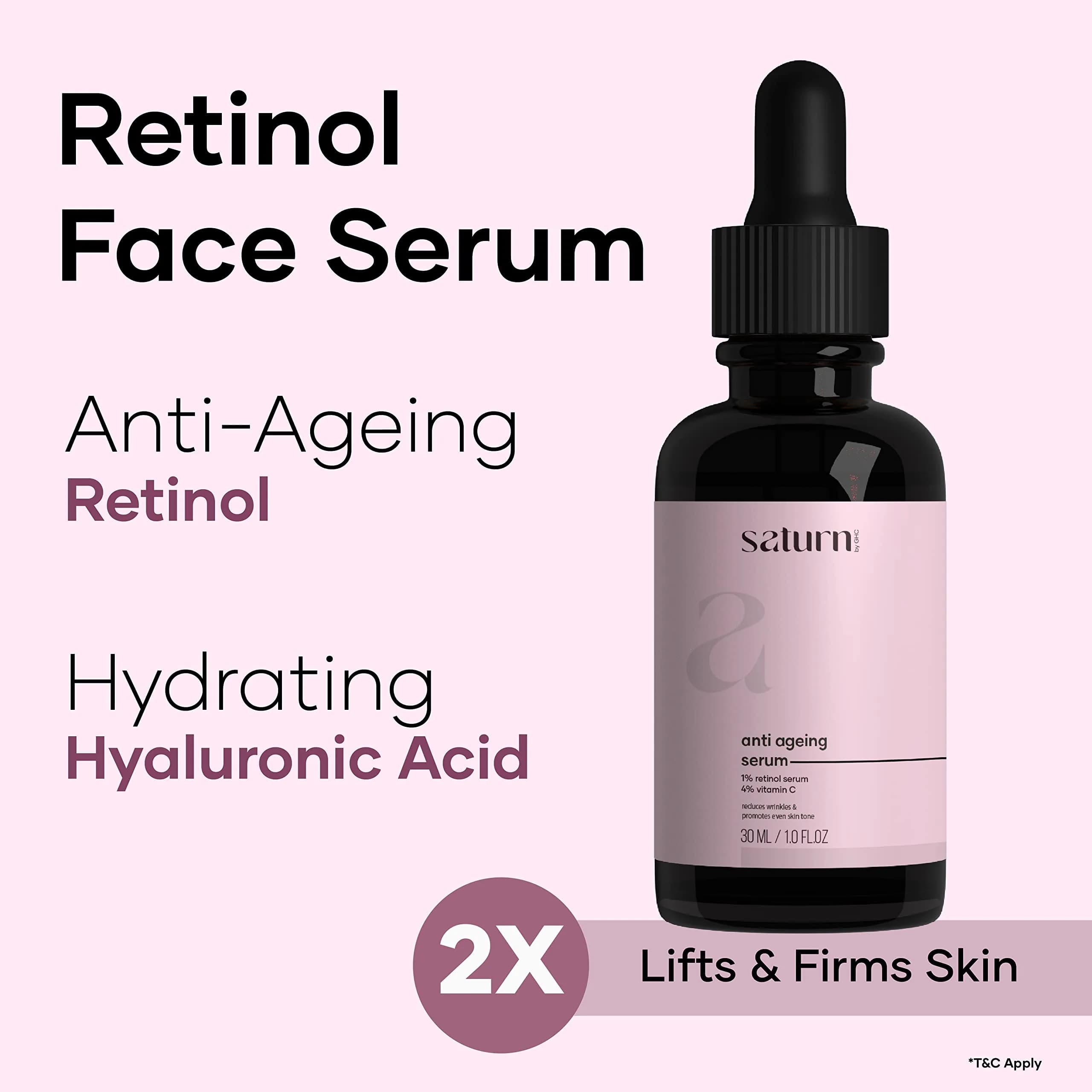 Saturn by GHC Anti Aging Face Serum 30ml (1 Fl Oz) | Powered by Niacinamide, Retinol, Vitamin C for Wrinkles & Dullness - view 6