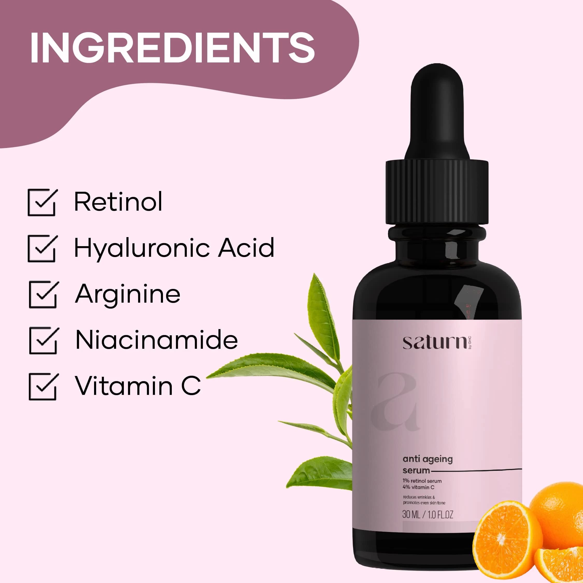 Saturn by GHC Anti Aging Face Serum 30ml (1 Fl Oz) | Powered by Niacinamide, Retinol, Vitamin C for Wrinkles & Dullness - view 4
