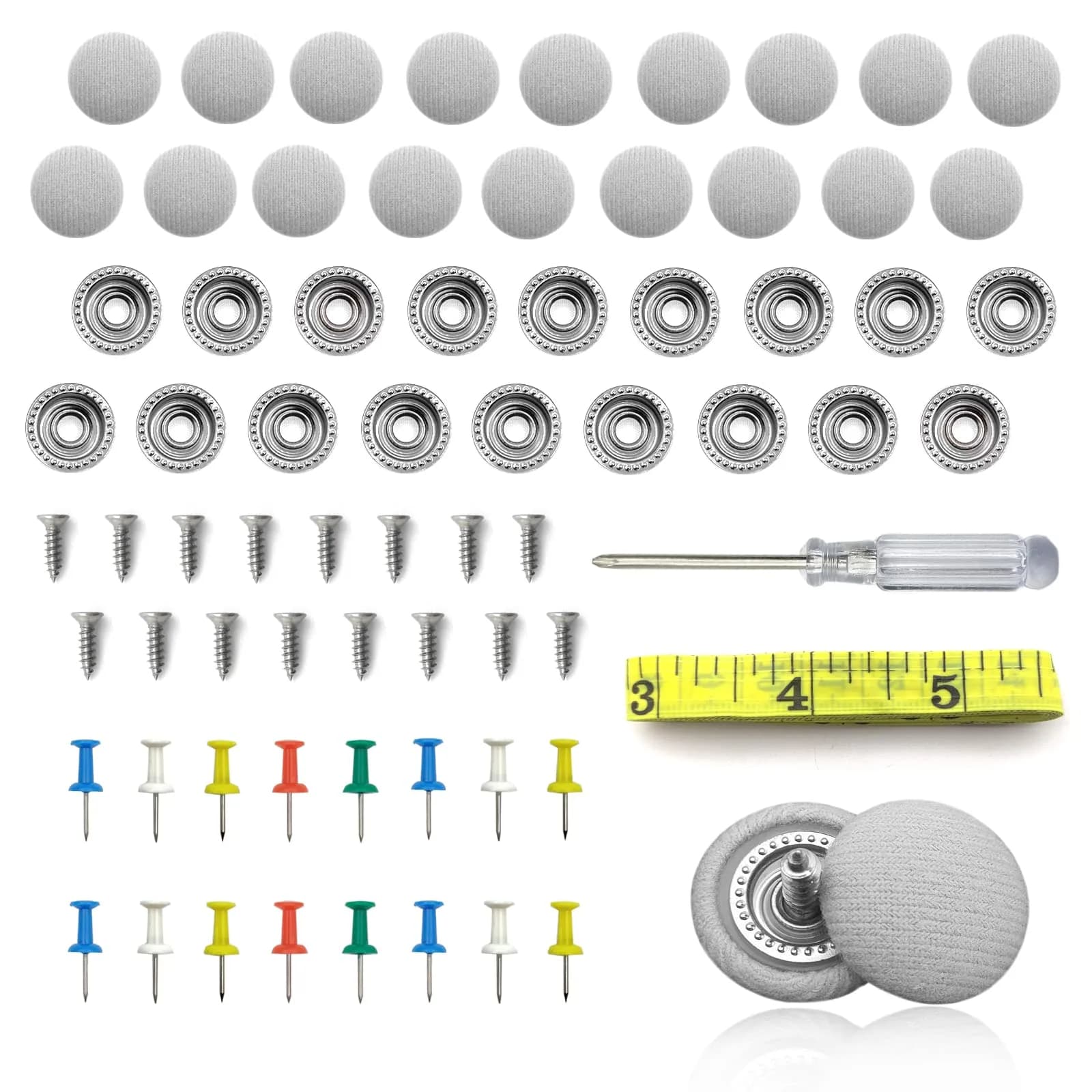 TEMI Grey Flannelette Car Roof Headliner Repair Kit with Installation Tool | 60PCS Universal Auto Interior Ceiling Cloth Fixing Buckles — Grey Flannelette