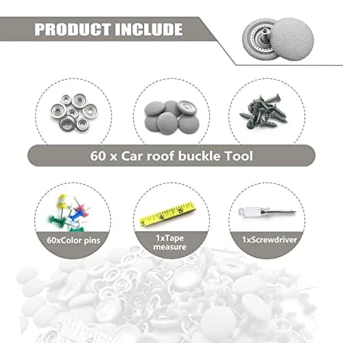 TEMI Grey Flannelette Car Roof Headliner Repair Kit with Installation Tool | 60PCS Universal Auto Interior Ceiling Cloth Fixing Buckles thumbnail 3