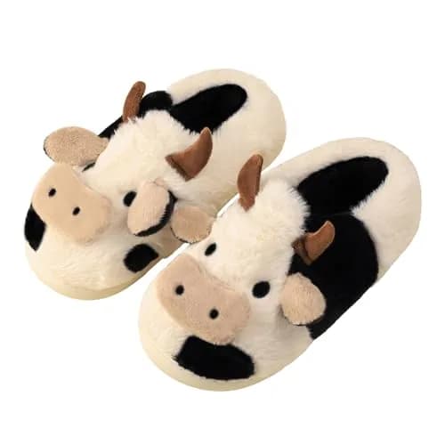 Gaolinci Cartoon Cow Cotton Slippers for Women - US 11 (28cm/11in) | Warm Fuzzy Indoor Outdoor House Shoes thumbnail 1
