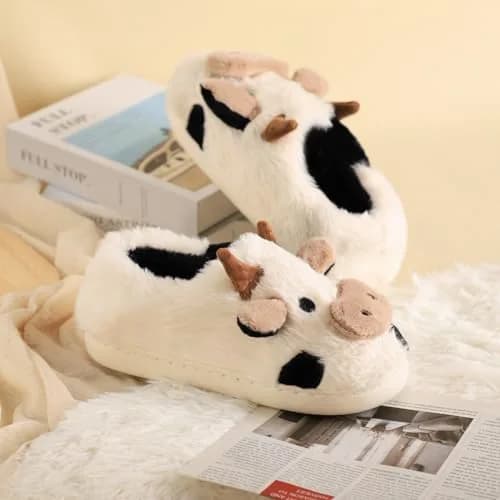 Gaolinci Cartoon Cow Cotton Slippers for Women - US 11 (28cm/11in) | Warm Fuzzy Indoor Outdoor House Shoes thumbnail 6