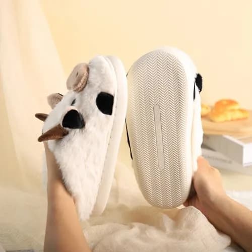 Gaolinci Cartoon Cow Cotton Slippers for Women - US 11 (28cm/11in) | Warm Fuzzy Indoor Outdoor House Shoes thumbnail 2