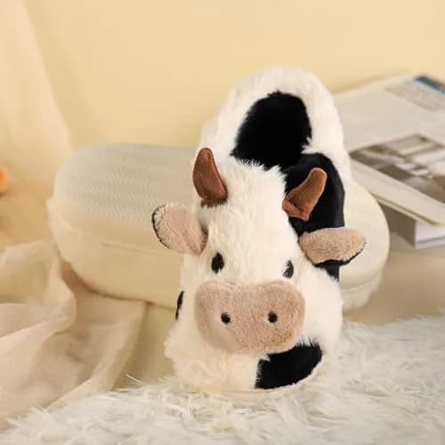 Gaolinci Cartoon Cow Cotton Slippers for Women - US 11 (28cm/11in) | Warm Fuzzy Indoor Outdoor House Shoes thumbnail 3