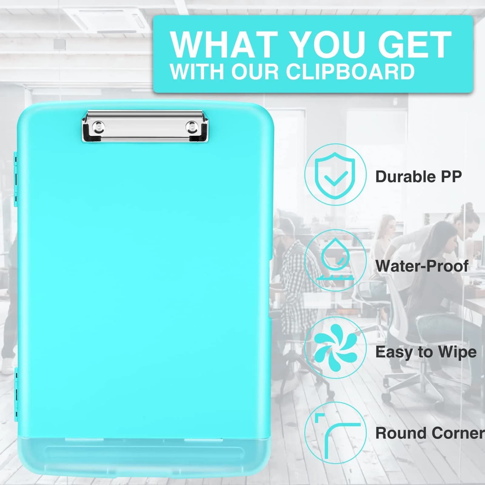 Sooez Sea Foam Green Storage Clipboard with Pen Holder & Compartments, 8.5x11 Letter Size | Organize School & Office Work - Mint Green - view 4