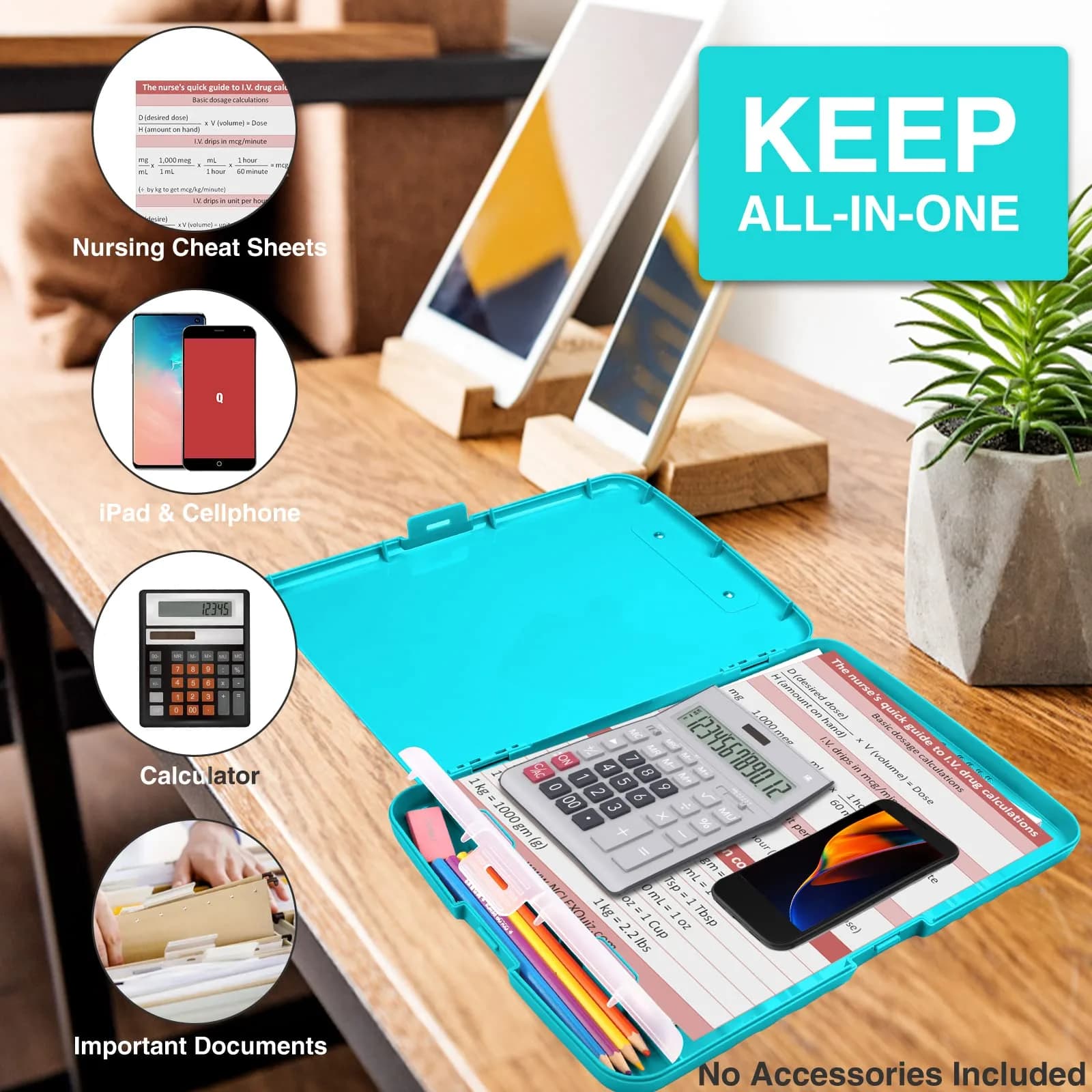 Sooez Sea Foam Green Storage Clipboard with Pen Holder & Compartments, 8.5x11 Letter Size | Organize School & Office Work - Mint Green - view 5