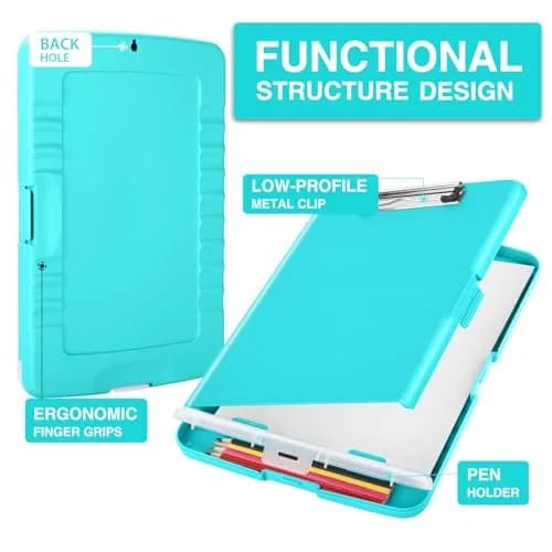Sooez Storage Clipboard with Pen Holder 35.5 cm (14 in) | Mint Green, High Capacity for Students & Professionals thumbnail 2