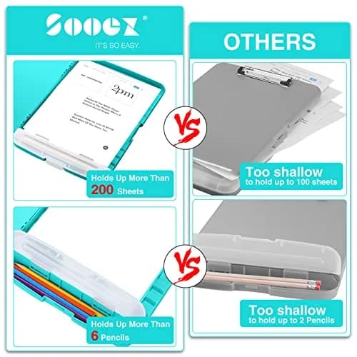 Sooez Storage Clipboard with Pen Holder 35.5 cm (14 in) | Mint Green, High Capacity for Students & Professionals thumbnail 3