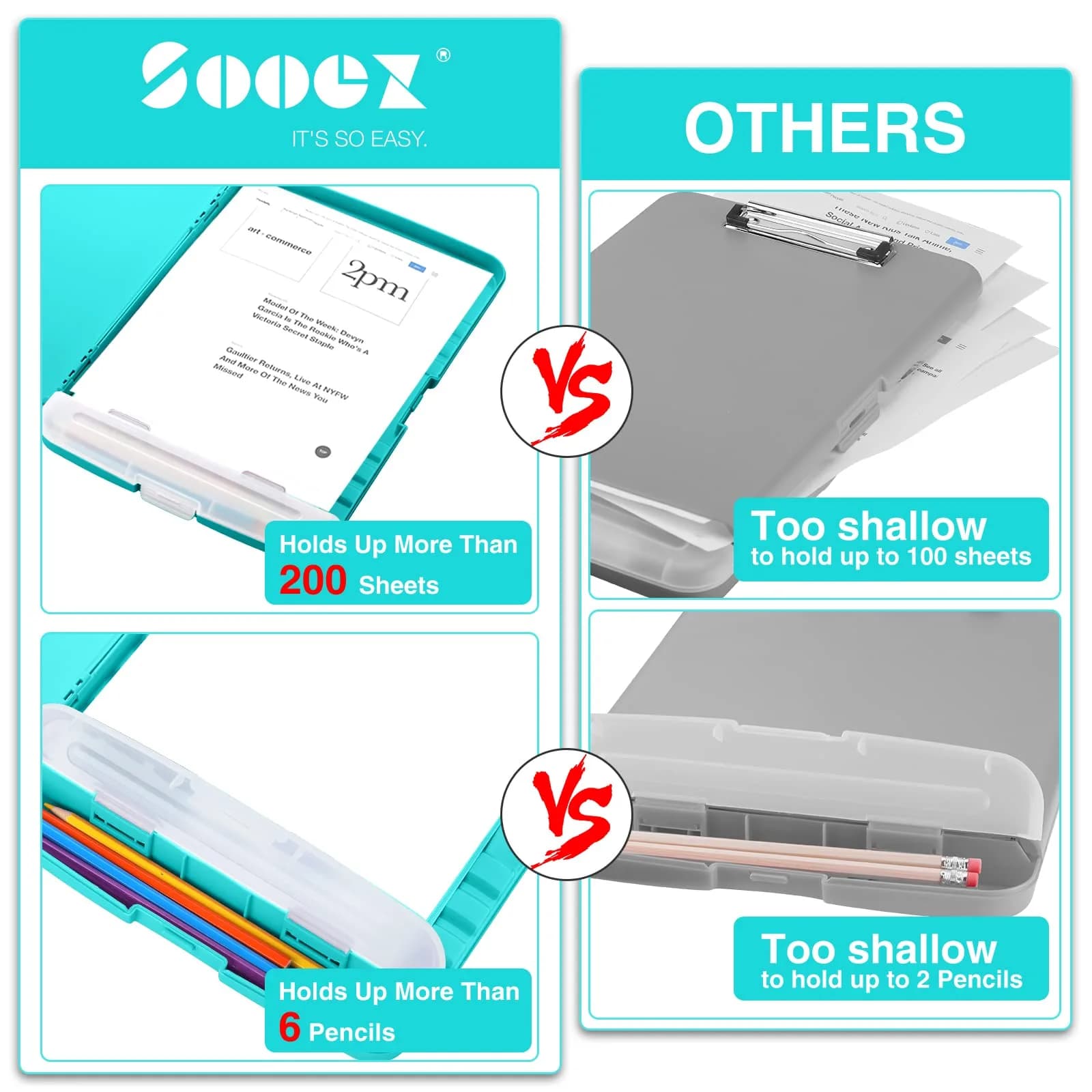 Sooez Sea Foam Green Storage Clipboard with Pen Holder & Compartments, 8.5x11 Letter Size | Organize School & Office Work - Mint Green - view 3