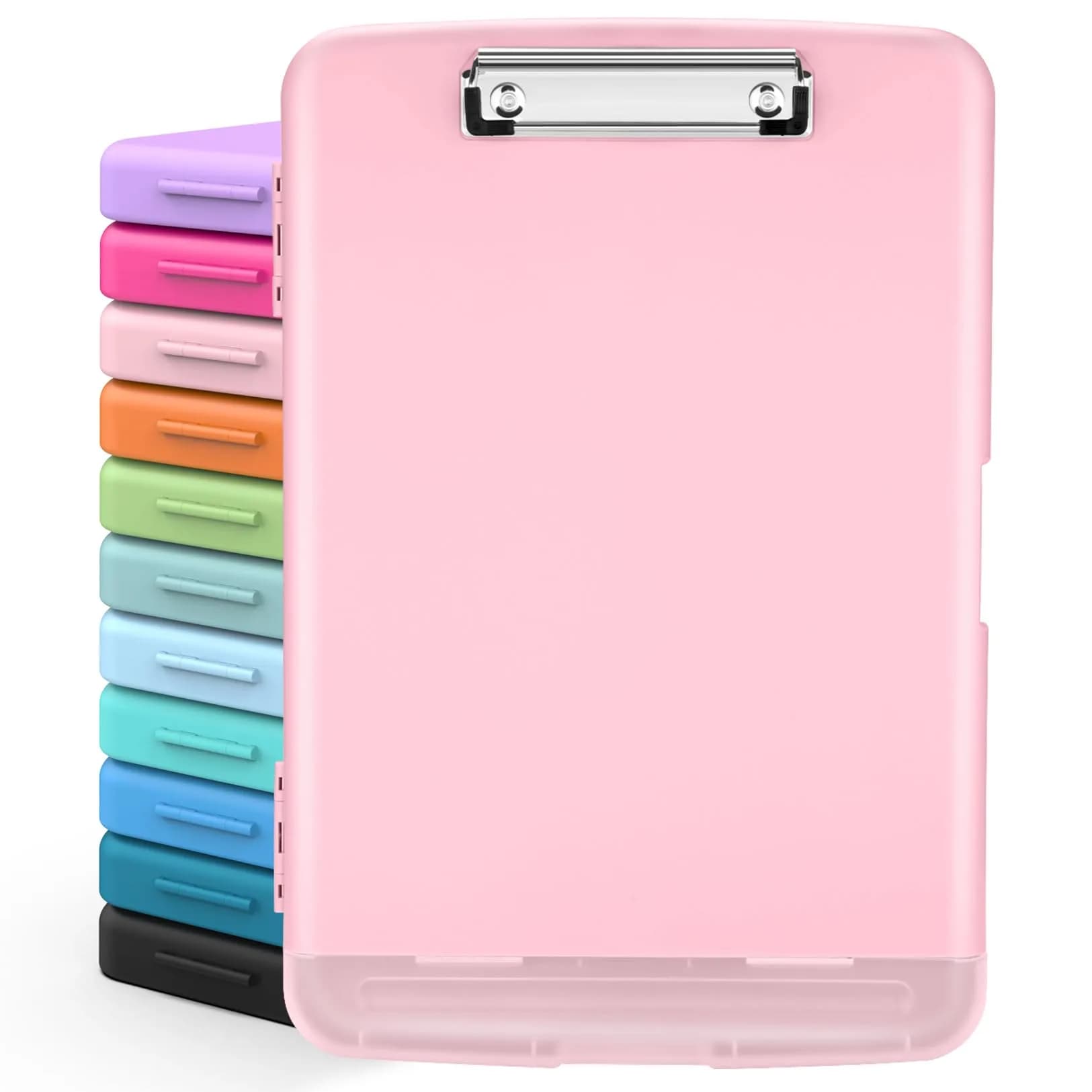 Sooez Storage Clipboard with Pen Holder, 8.5x11 High Capacity Plastic Folder for Students & Teachers, Light Pink - main product image