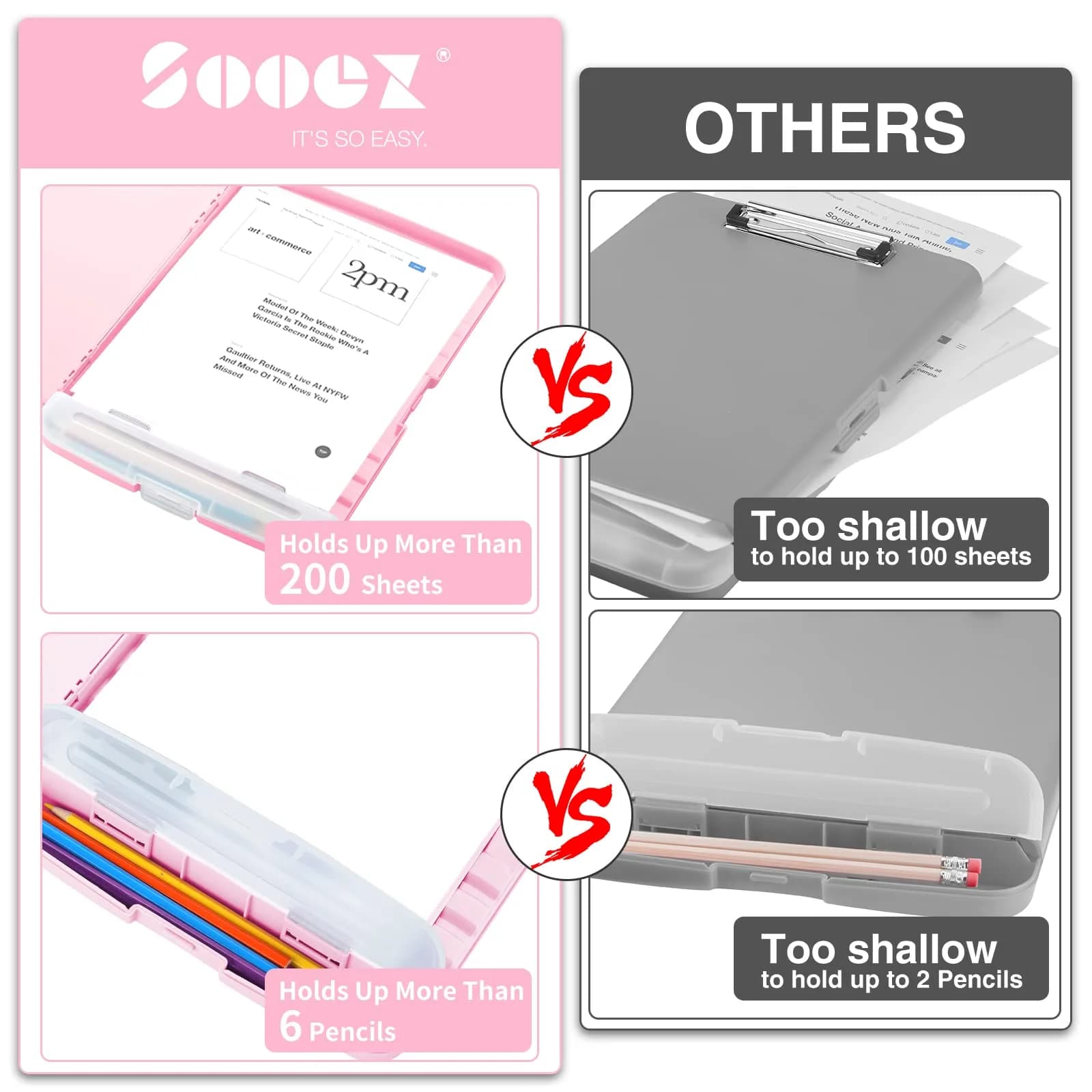 Sooez Light Pink Sea Foam Green Storage Clipboard with Pen Holder & Compartments, 8.5x11 Letter Size | Organize School & Office Work - view 2
