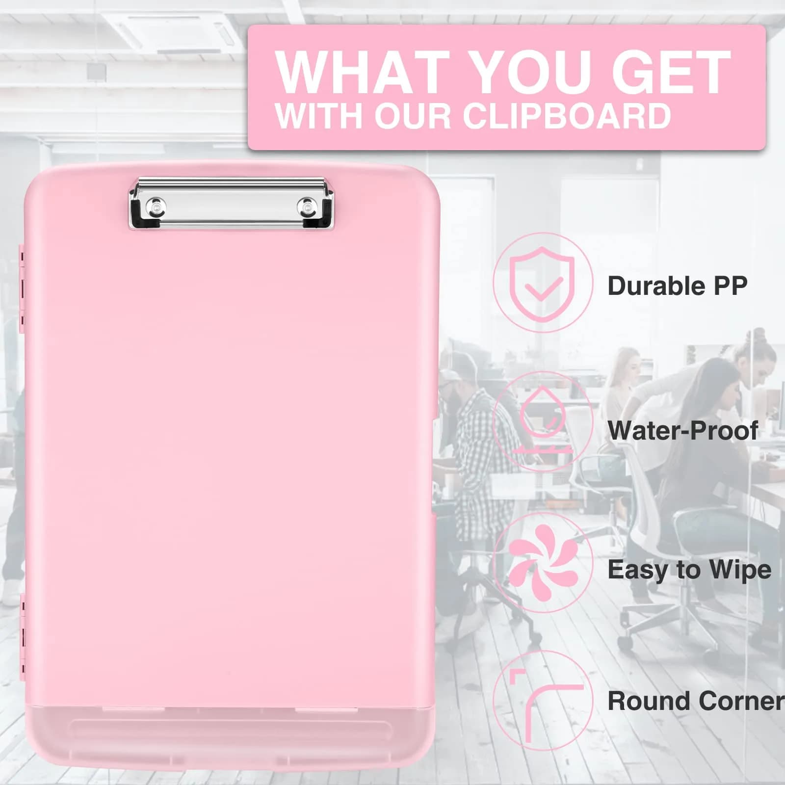 Sooez Light Pink Sea Foam Green Storage Clipboard with Pen Holder & Compartments, 8.5x11 Letter Size | Organize School & Office Work - view 3