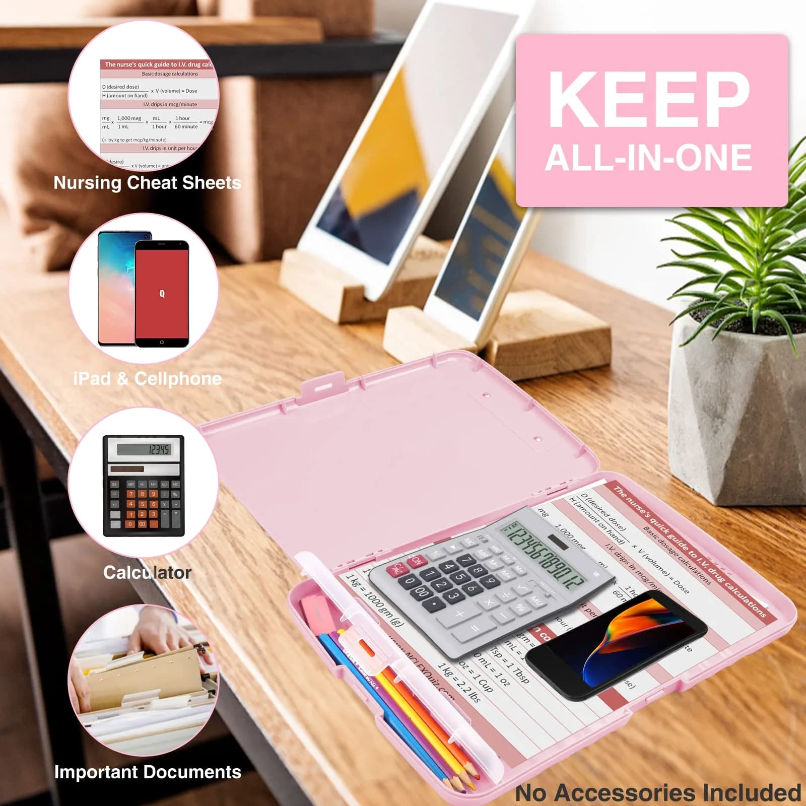 Sooez Light Pink Sea Foam Green Storage Clipboard with Pen Holder & Compartments, 8.5x11 Letter Size | Organize School & Office Work - view 4