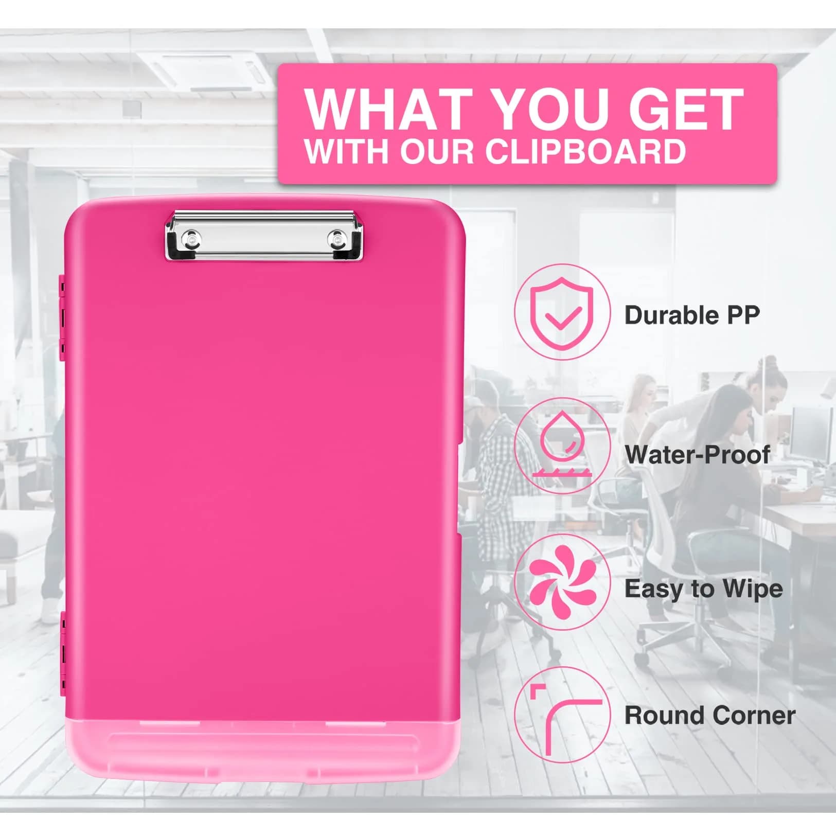 Sooez Storage Clipboard with Pen Holder, Heavy Duty Nursing Clipboard Folder, Plastic Clipboard for Women Teachers Work, School & Office Supplies (Rose Red, 8.5x11) - view 3