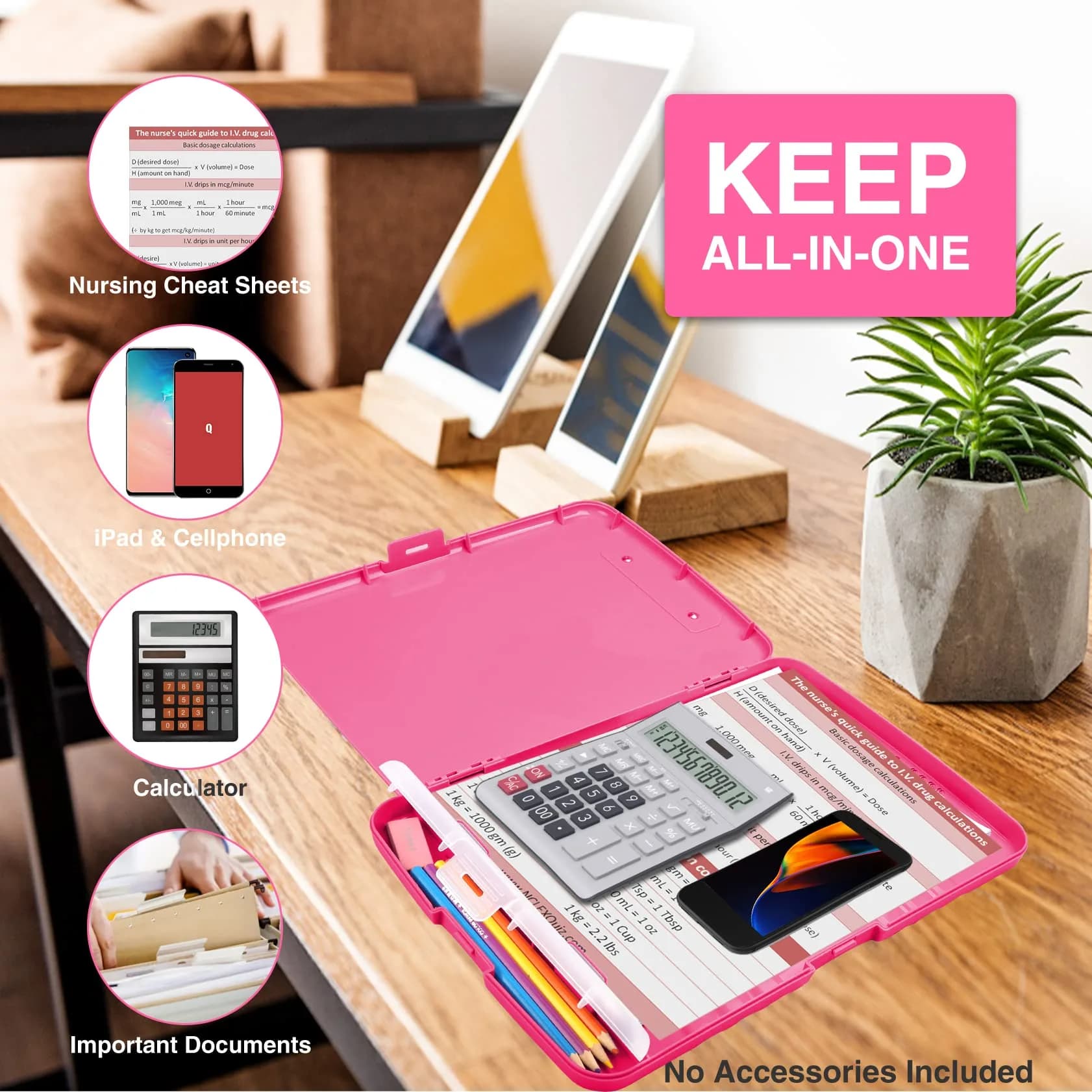 Sooez Storage Clipboard with Pen Holder, Heavy Duty Nursing Clipboard Folder, Plastic Clipboard for Women Teachers Work, School & Office Supplies (Rose Red, 8.5x11) - view 4