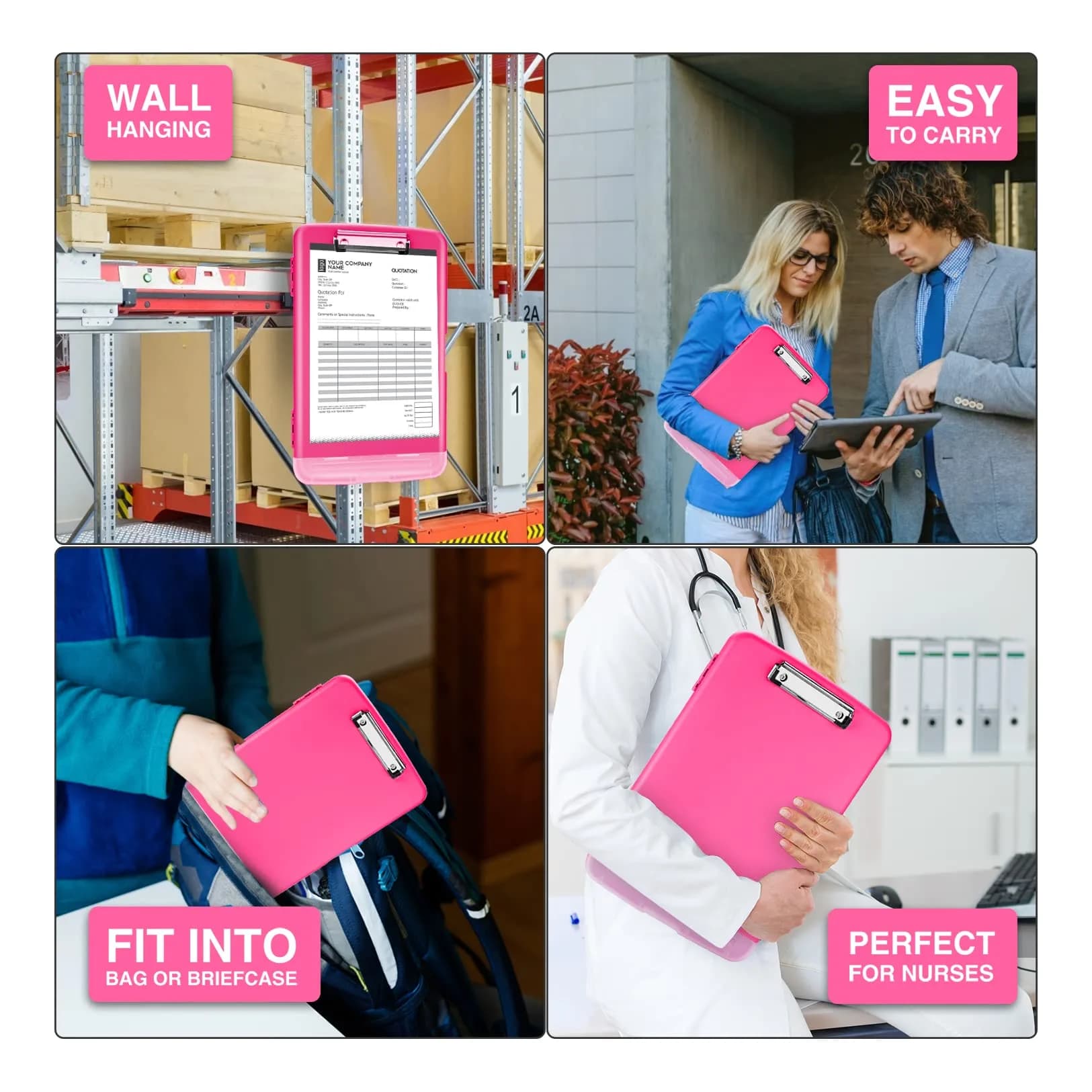 Sooez Storage Clipboard with Pen Holder, Heavy Duty Nursing Clipboard Folder, Plastic Clipboard for Women Teachers Work, School & Office Supplies (Rose Red, 8.5x11) - view 6